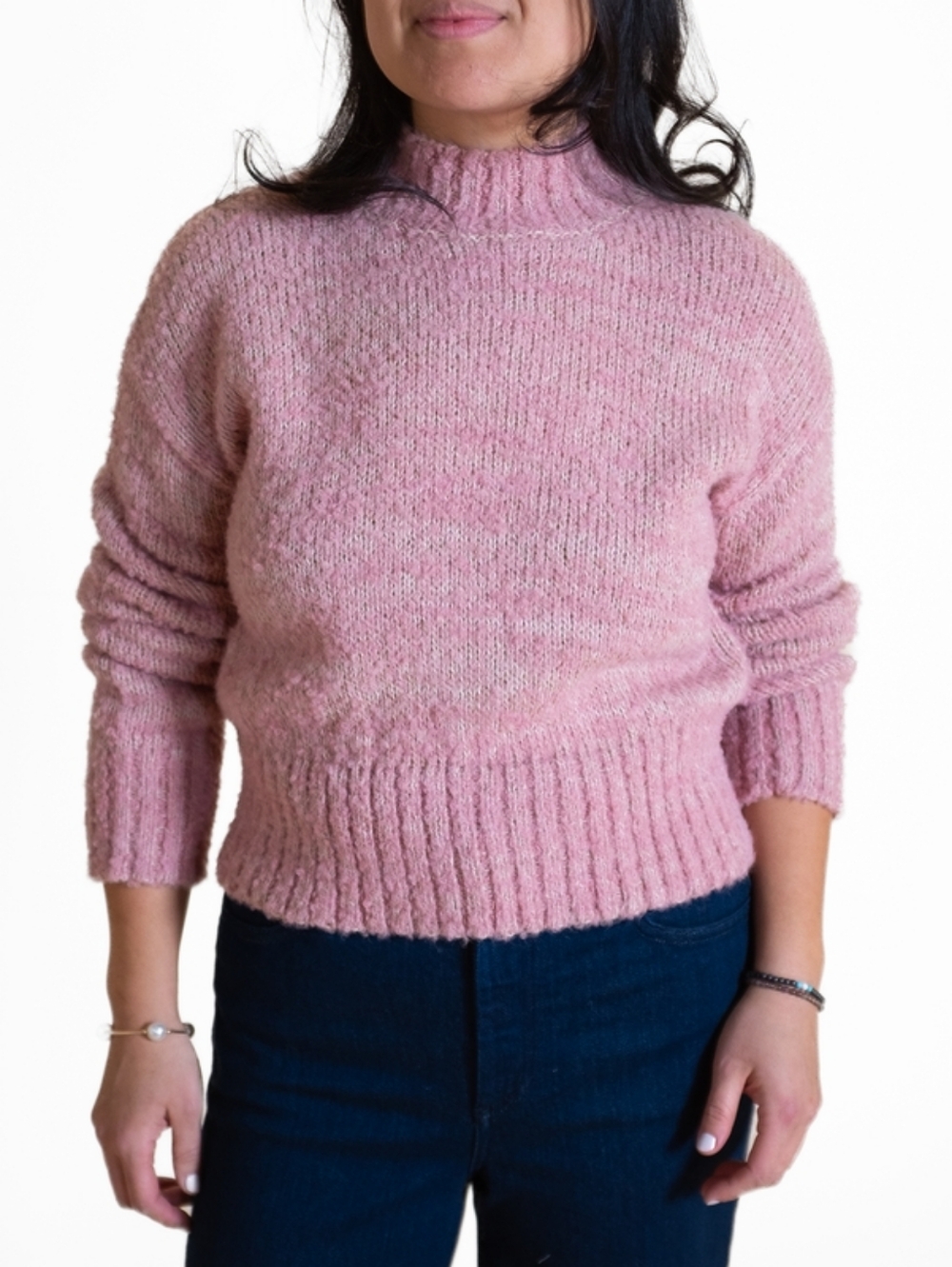 LAUDE THE LABEL Claudia Mock Neck Sweater Pincusion Pink Alpaca Size Medium
